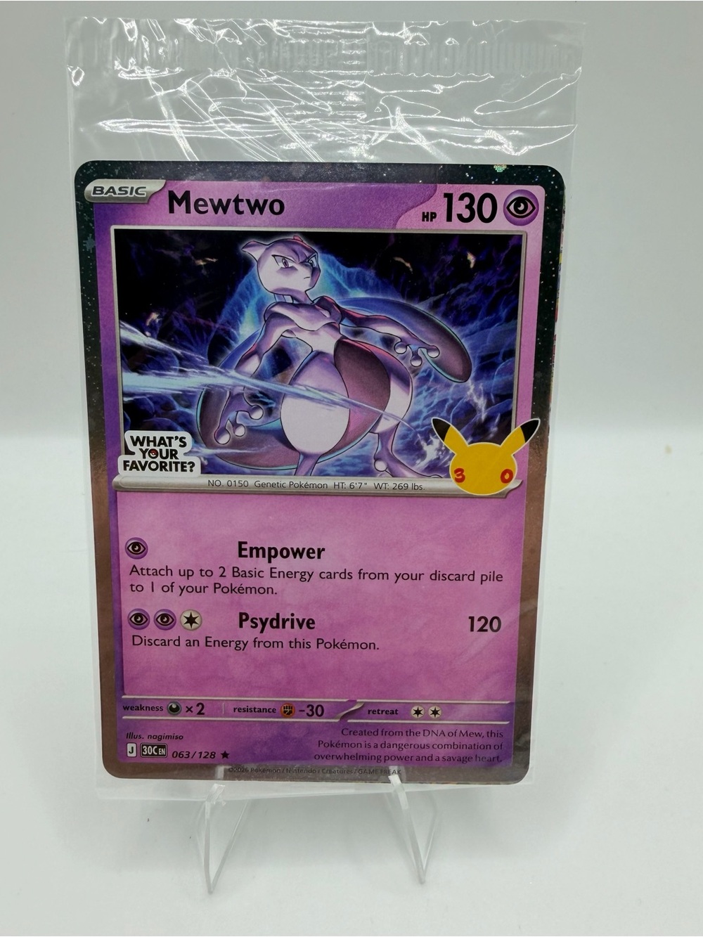 Mewtwo Pokemon 30th Anniversary Celebrations Promo Card Exclusive 063/128 SEALED